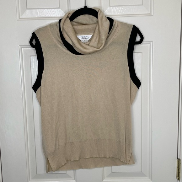 Misook Tops - Exclusively Misook Sleeveless Cowl Neck Knit Top in Beige & Black Trim – Size L